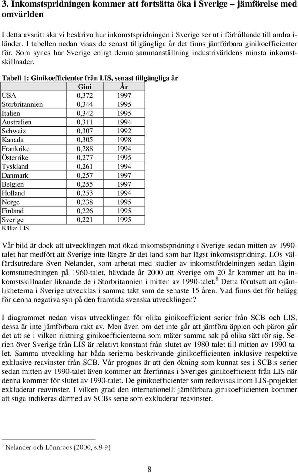 Tabell 1: Ginikoefficienter från LIS, senast tillgängliga år Gini År USA 0,372 1997 Storbritannien 0,344 1995 Italien 0,342 1995 Australien 0,311 1994 Schweiz 0,307 1992 Kanada 0,305 1998 Frankrike