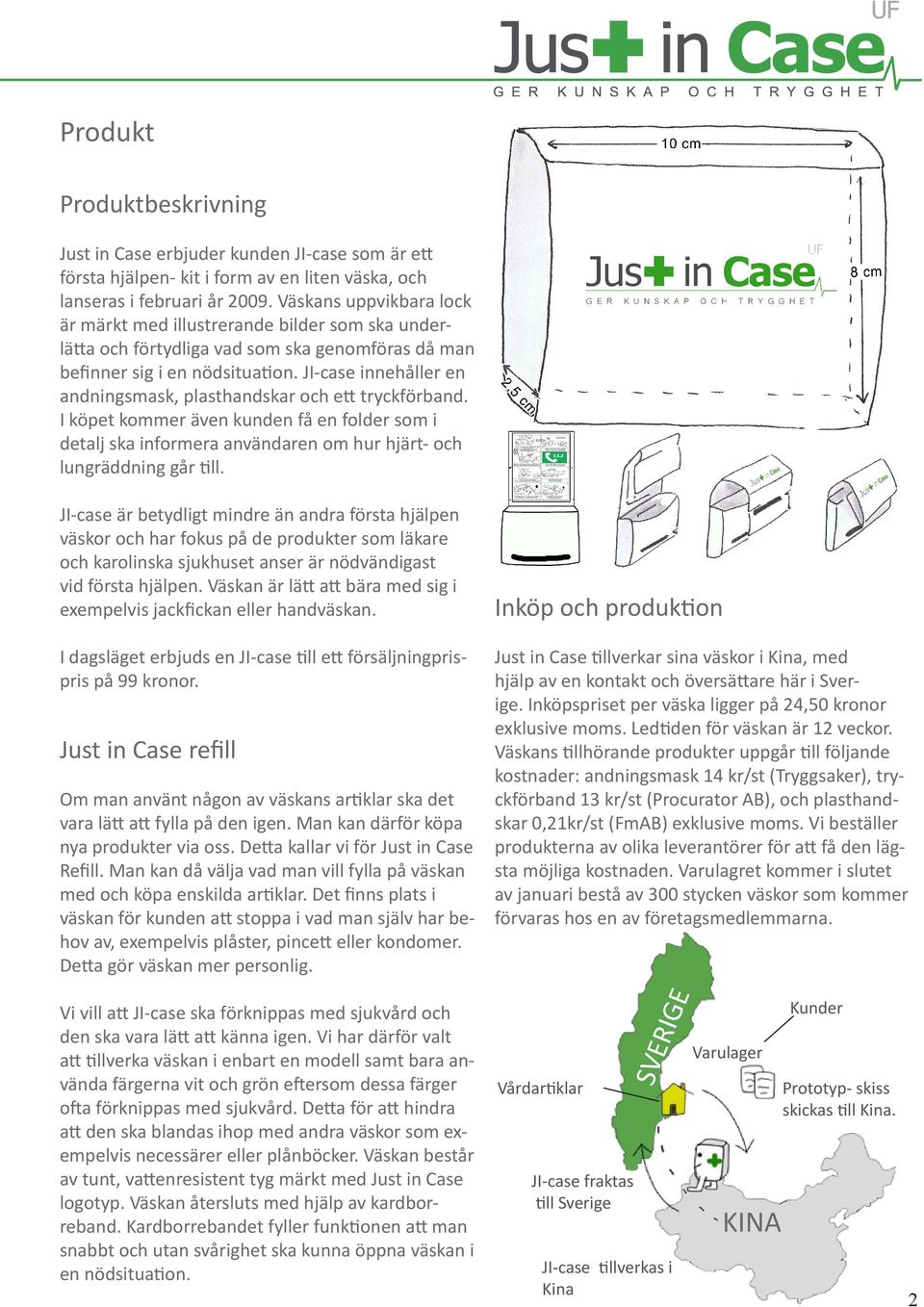 JI-case innehåller en andningsmask, plasthandskar och ett tryckförband. I köpet kommer även kunden få en folder som i detalj ska informera användaren om hur hjärt- och lungräddning går till.