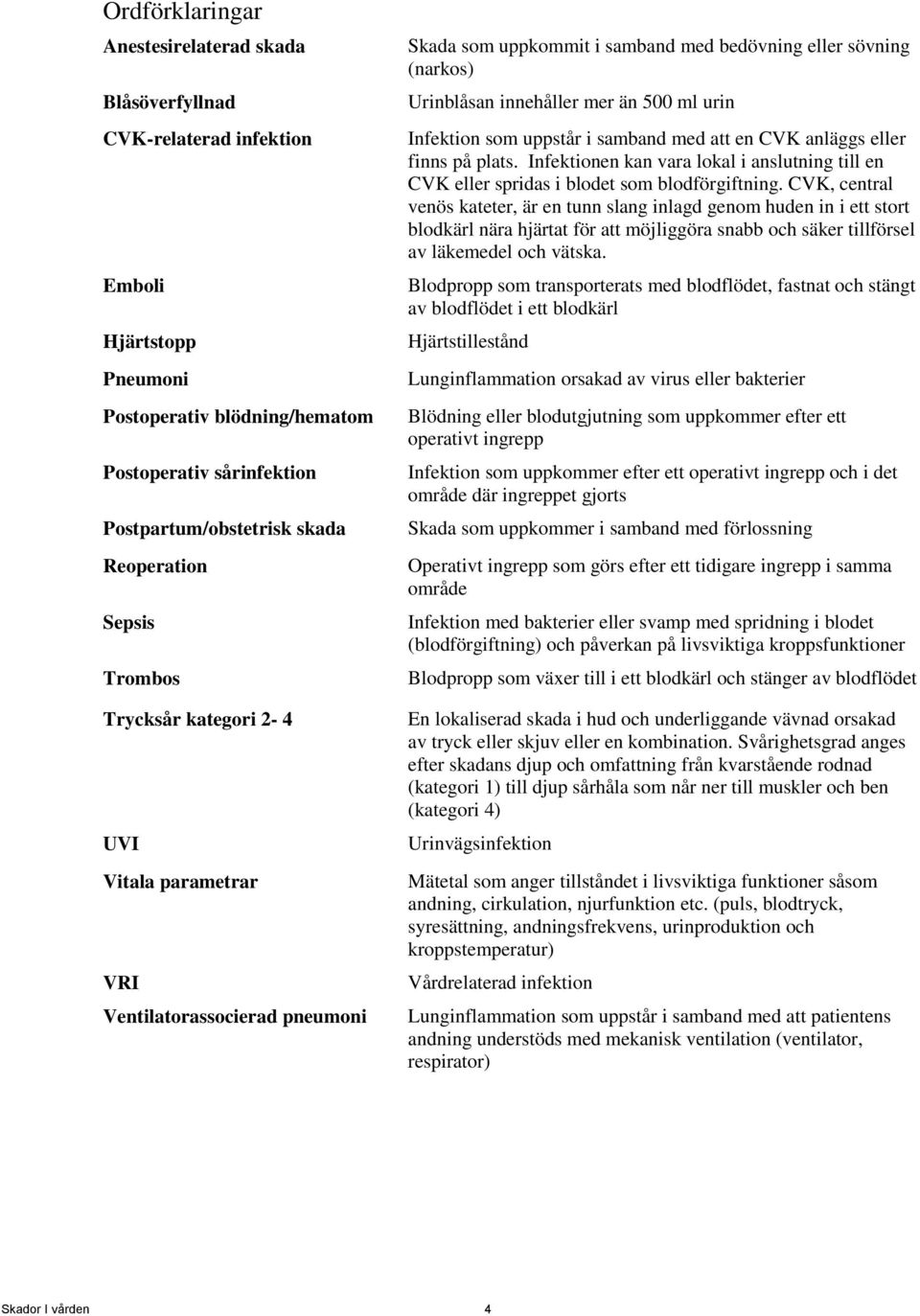 än 500 ml urin Infektion som uppstår i samband med att en CVK anläggs eller finns på plats. Infektionen kan vara lokal i anslutning till en CVK eller spridas i blodet som blodförgiftning.