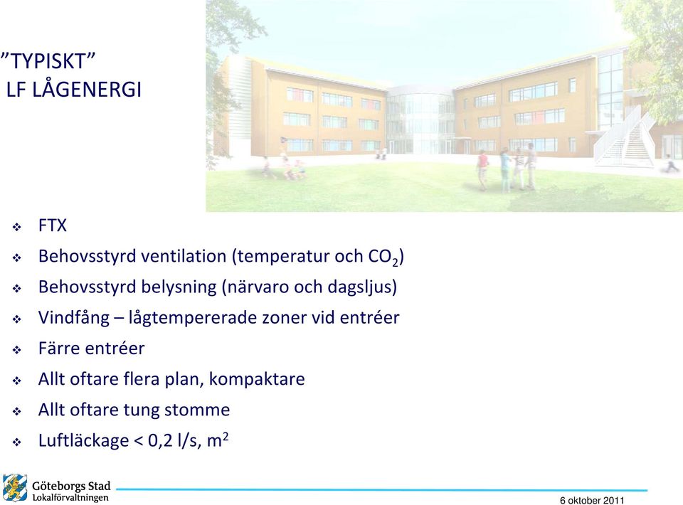 lågtempererade zoner vid entréer Färre entréer Allt oftare flera