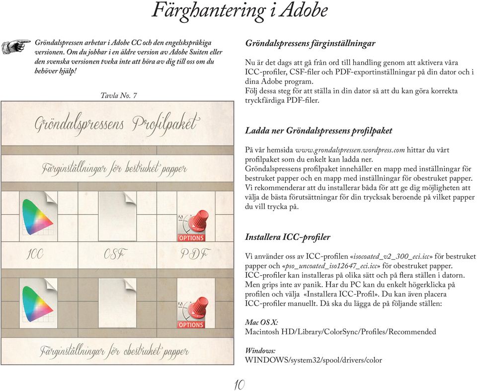 Nu är det dags att gå från ord till handling genom att aktivera våra ICC-profiler, CSF-filer och PDF-exportinställningar på din dator och i dina Adobe program.