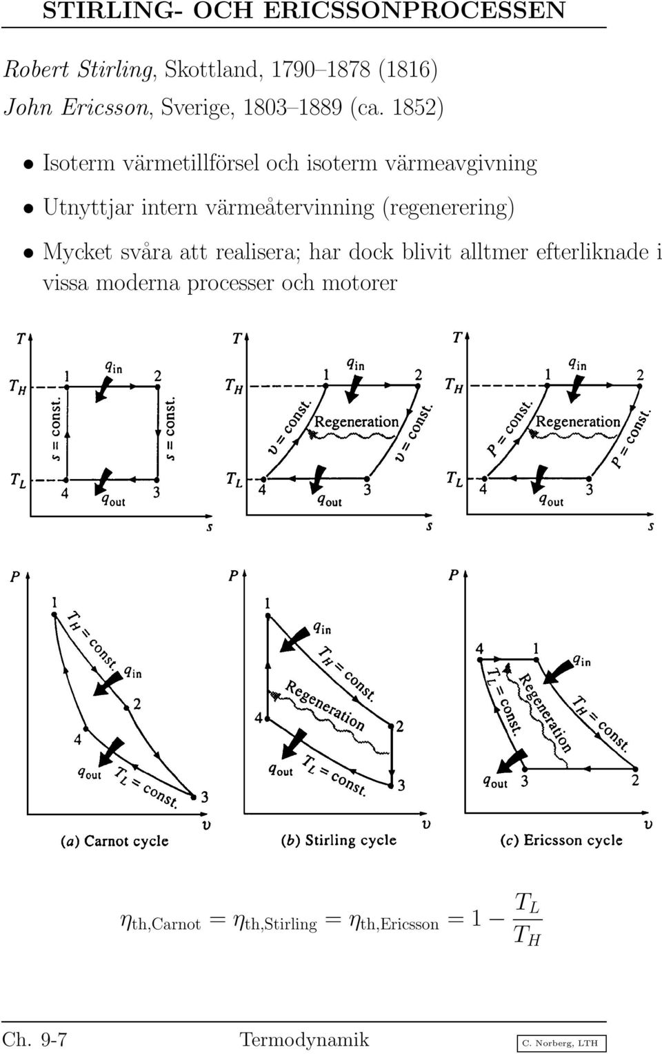 1852) Isoterm värmetillförsel och isoterm värmeavgivning Utnyttjar intern värmeåtervinning