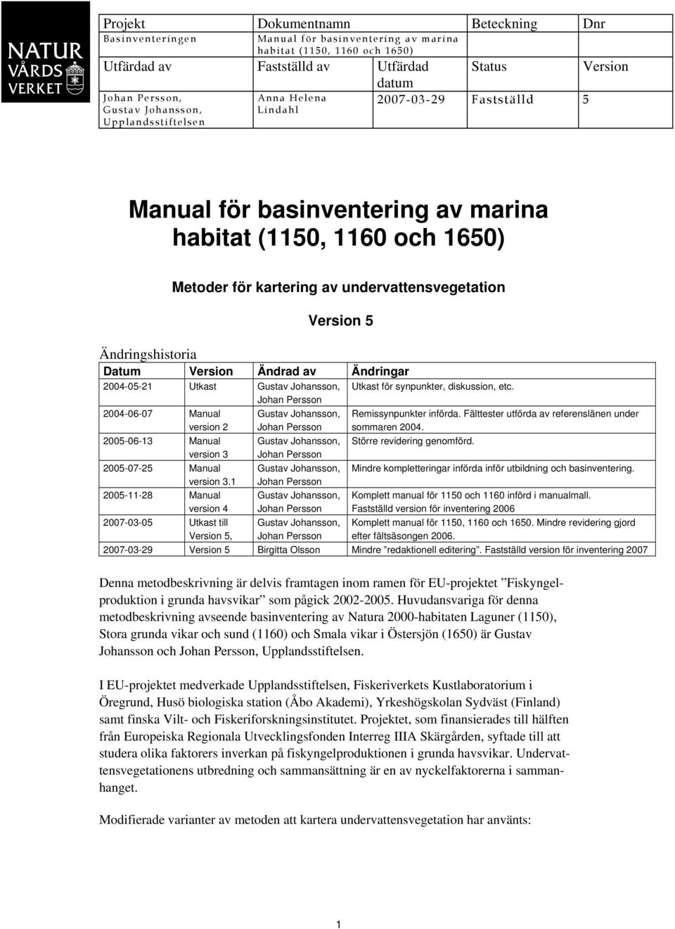 Ändringshistoria Datum Version Ändrad av Ändringar 2004-05-21 Utkast Gustav Johansson, Johan Persson 2004-06-07 Manual version 2 2005-06-13 Manual version 3 2005-07-25 Manual version 3.