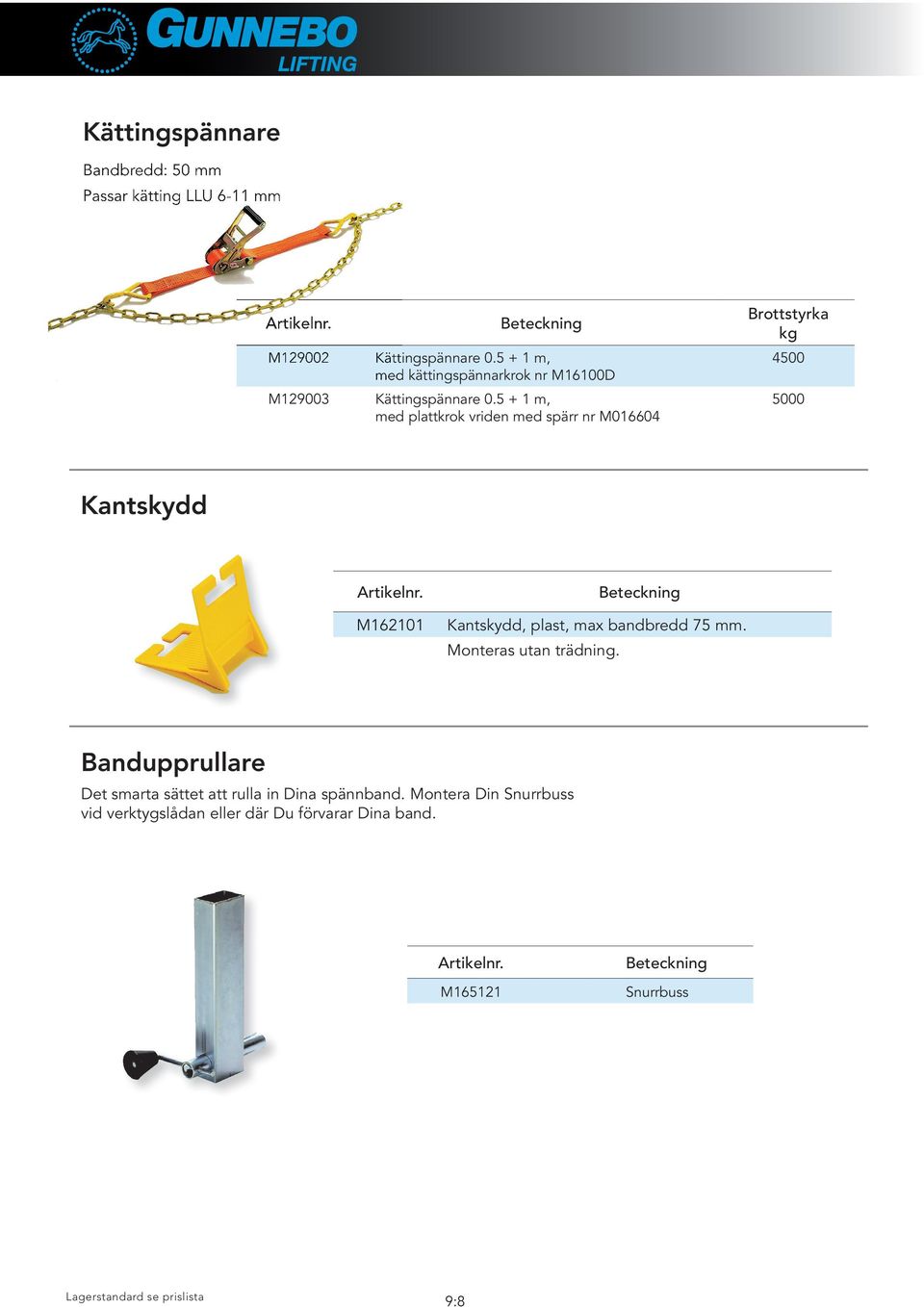 5 + 1 m, med plattkrok vriden med spärr nr M016604 Brottstyrka kg 4500 5000 Kantskydd M162101 Beteckning Kantskydd, plast,