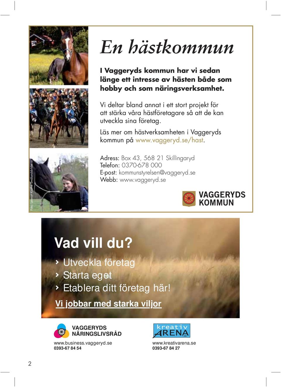 Läs mer om hästverksamheten i Vaggeryds kommun på www.vaggeryd.se/hast. Foto: Lennart Krafve Smålandsbilder.