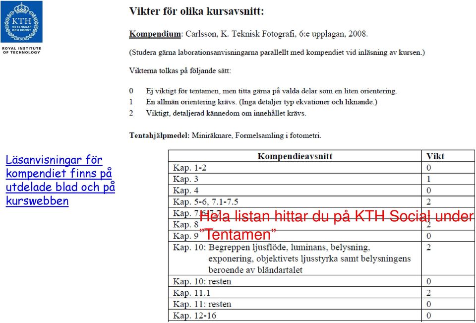 kurswebben Hela listan hittar
