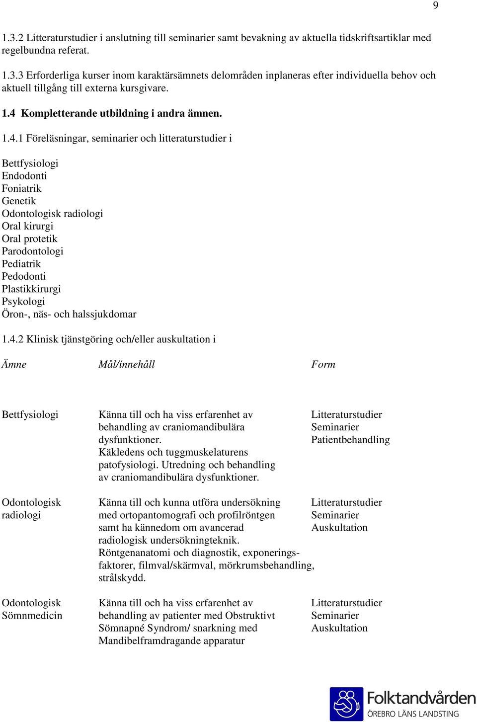 Parodontologi Pediatrik Pedodonti Plastikkirurgi Psykologi Öron-, näs- och halssjukdomar 1.4.