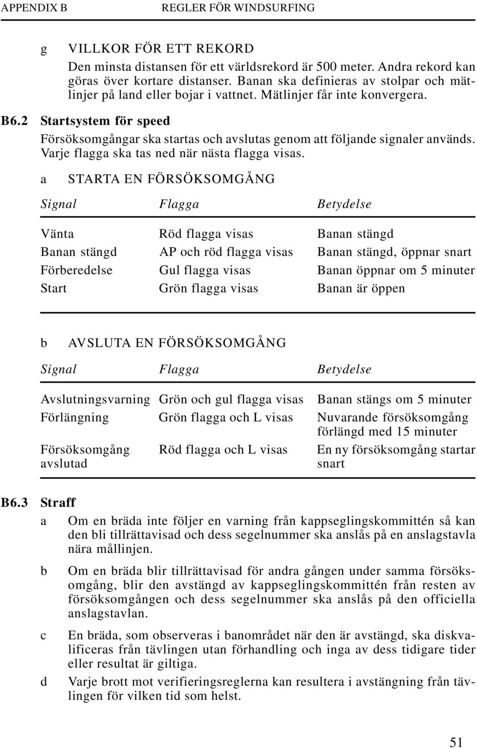 2 Startsystem för speed Försöksomgångar ska startas och avslutas genom att följande signaler används. Varje flagga ska tas ned när nästa flagga visas.