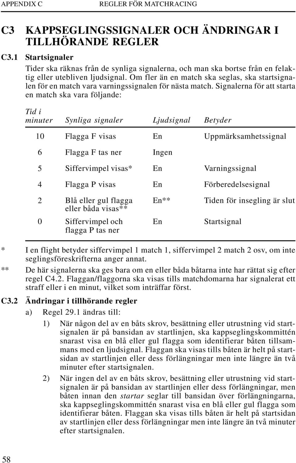 Om fler än en match ska seglas, ska startsignalen för en match vara varningssignalen för nästa match.