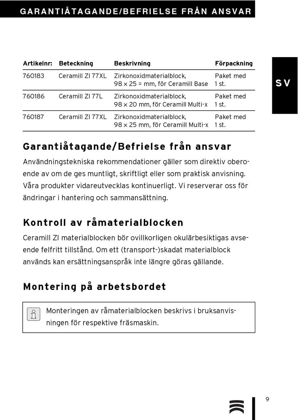 1st. 1st. Garantiåtagande/Befrielse från ansvar Användningstekniska rekommendationer gäller som direktiv oberoende av om de ges muntligt, skriftligt eller som praktisk anvisning.