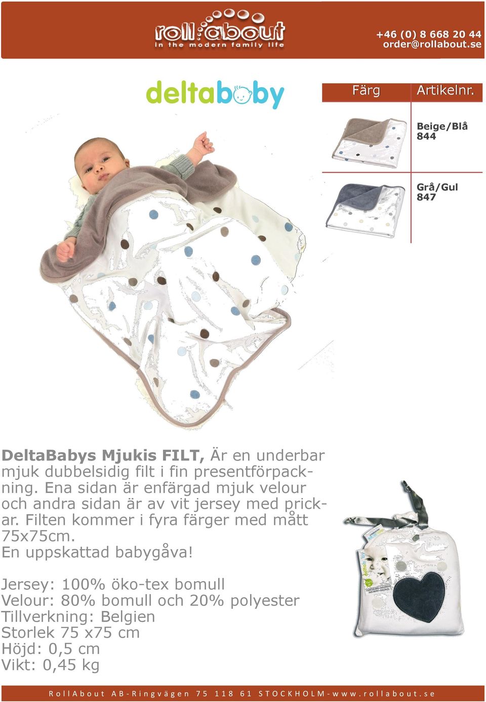 presentförpackning. Ena sidan är enfärgad mjuk velour och andra sidan är av vit jersey med prickar.