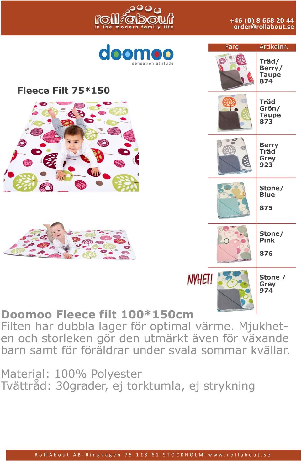 Stone/ Pink 876 Stone / Grey 974 Doomoo Fleece filt 100*150cm Filten har dubbla lager för optimal