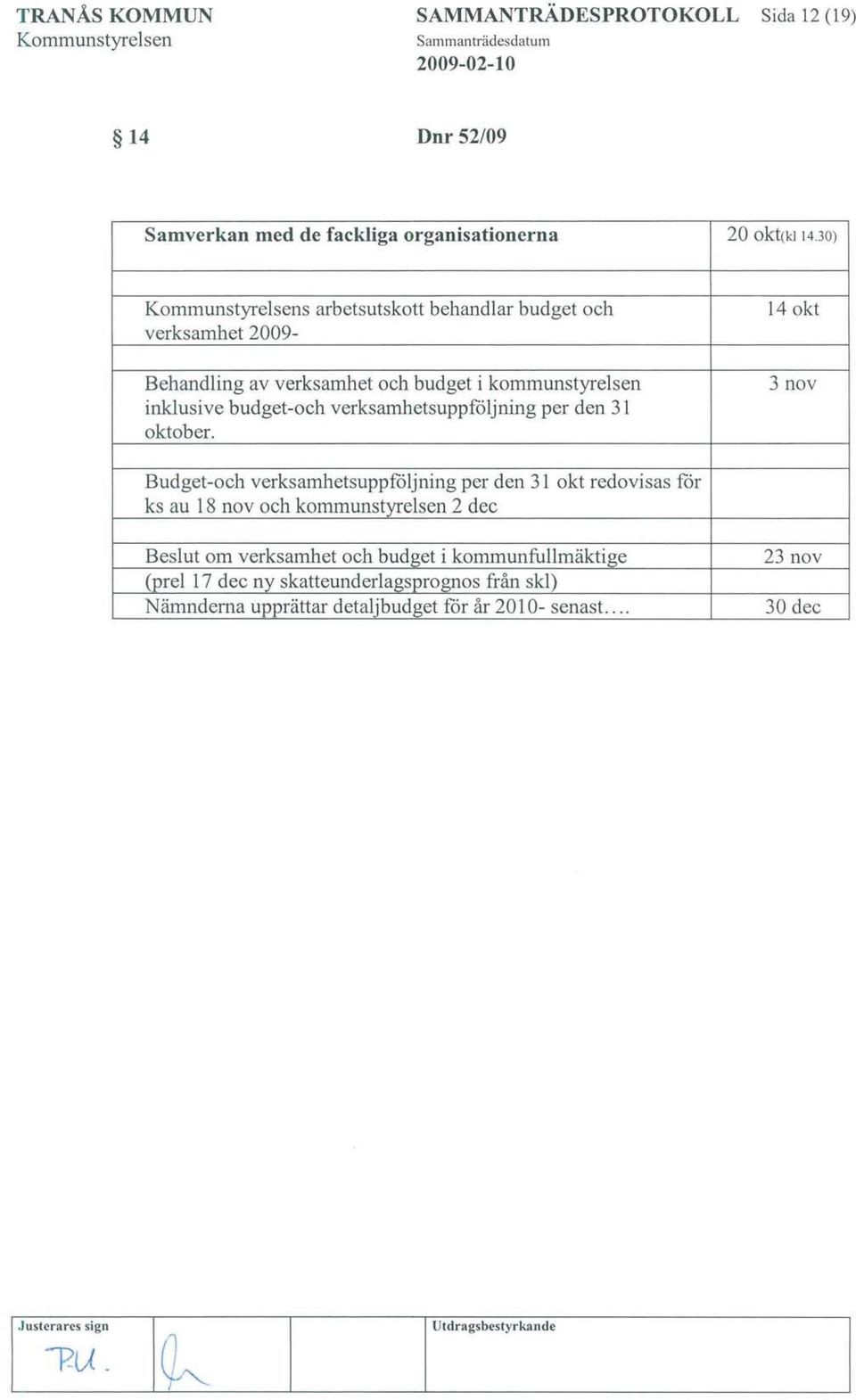 verksamhetsuppföljning per den 31 oktober.