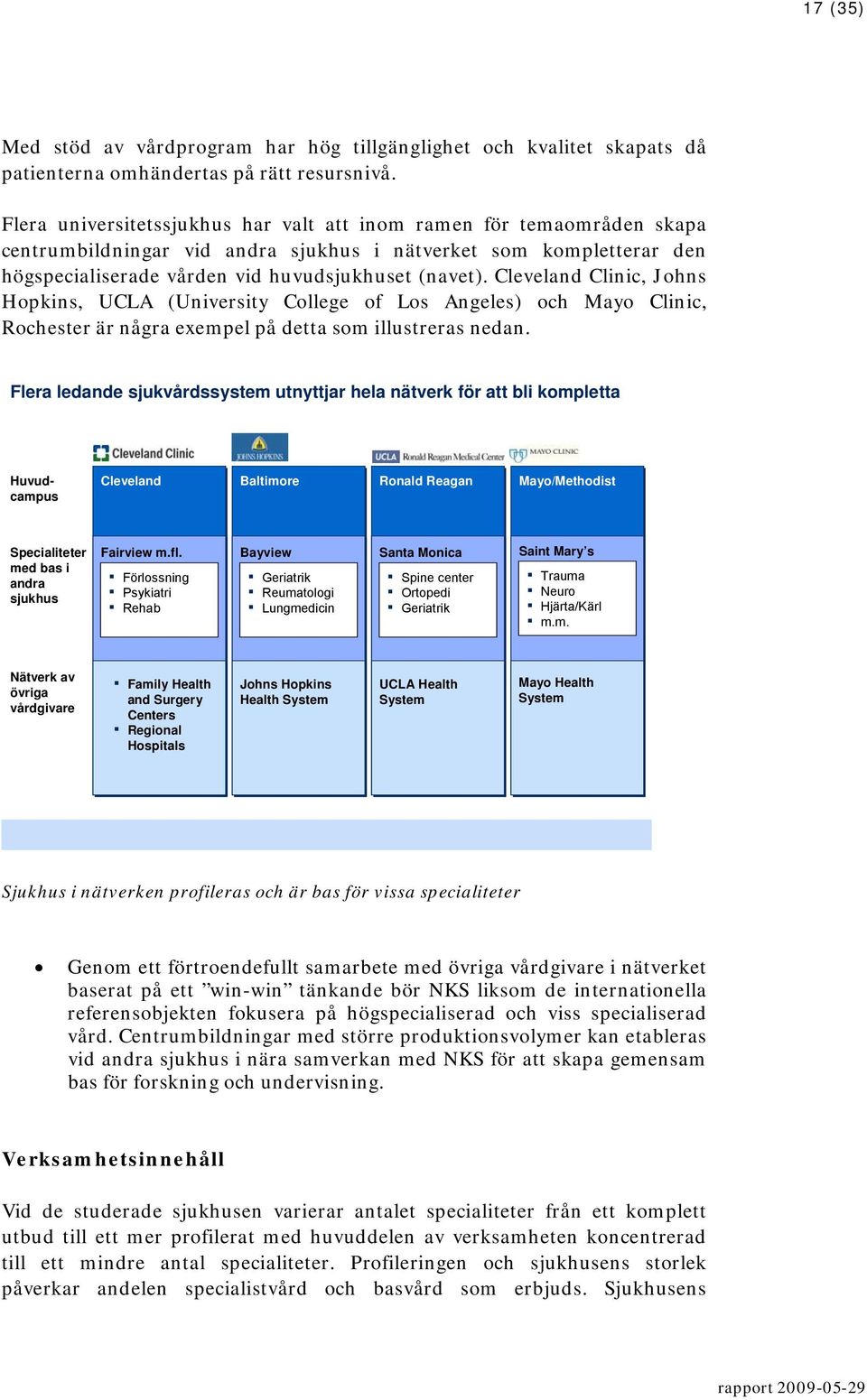 Cleveland Clinic, Johns Hopkins, UCLA (University College of Los Angeles) och Mayo Clinic, Rochester är några exempel på detta som illustreras nedan.