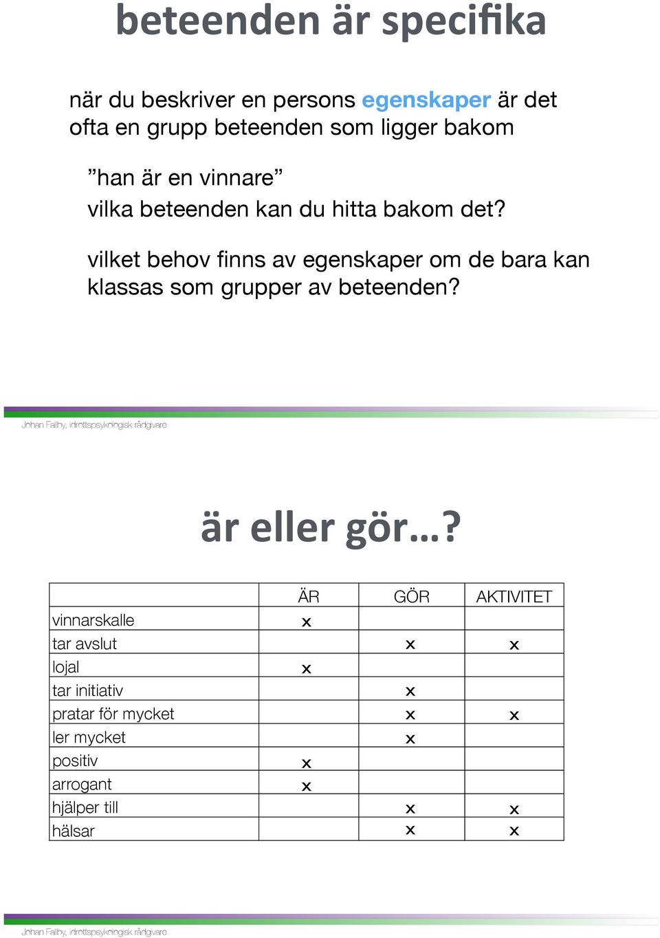 vilket behov finns av egenskaper om de bara kan klassas som grupper av beteenden? är+eller+gör?