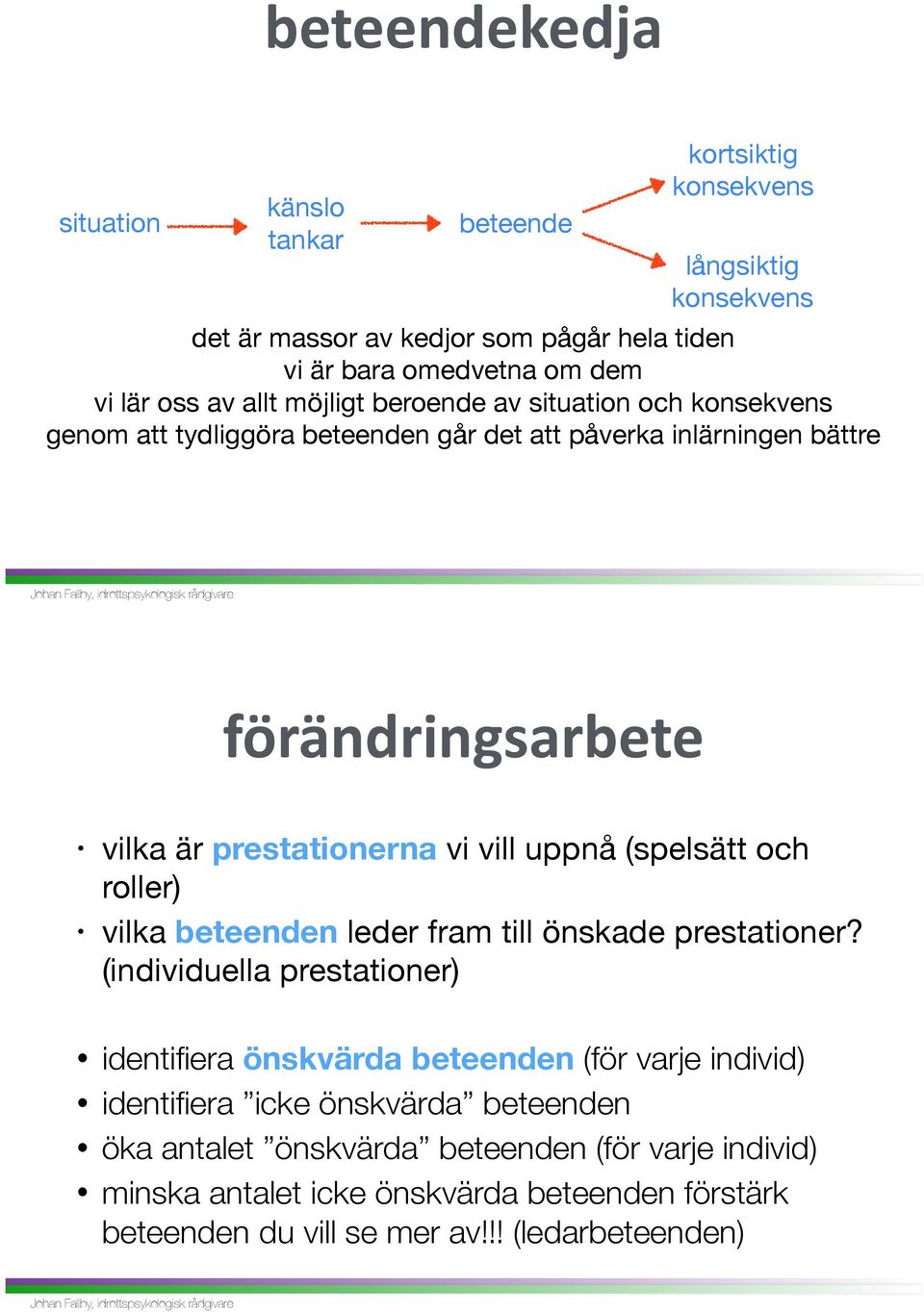 vill uppnå (spelsätt och roller) vilka beteenden leder fram till önskade prestationer?