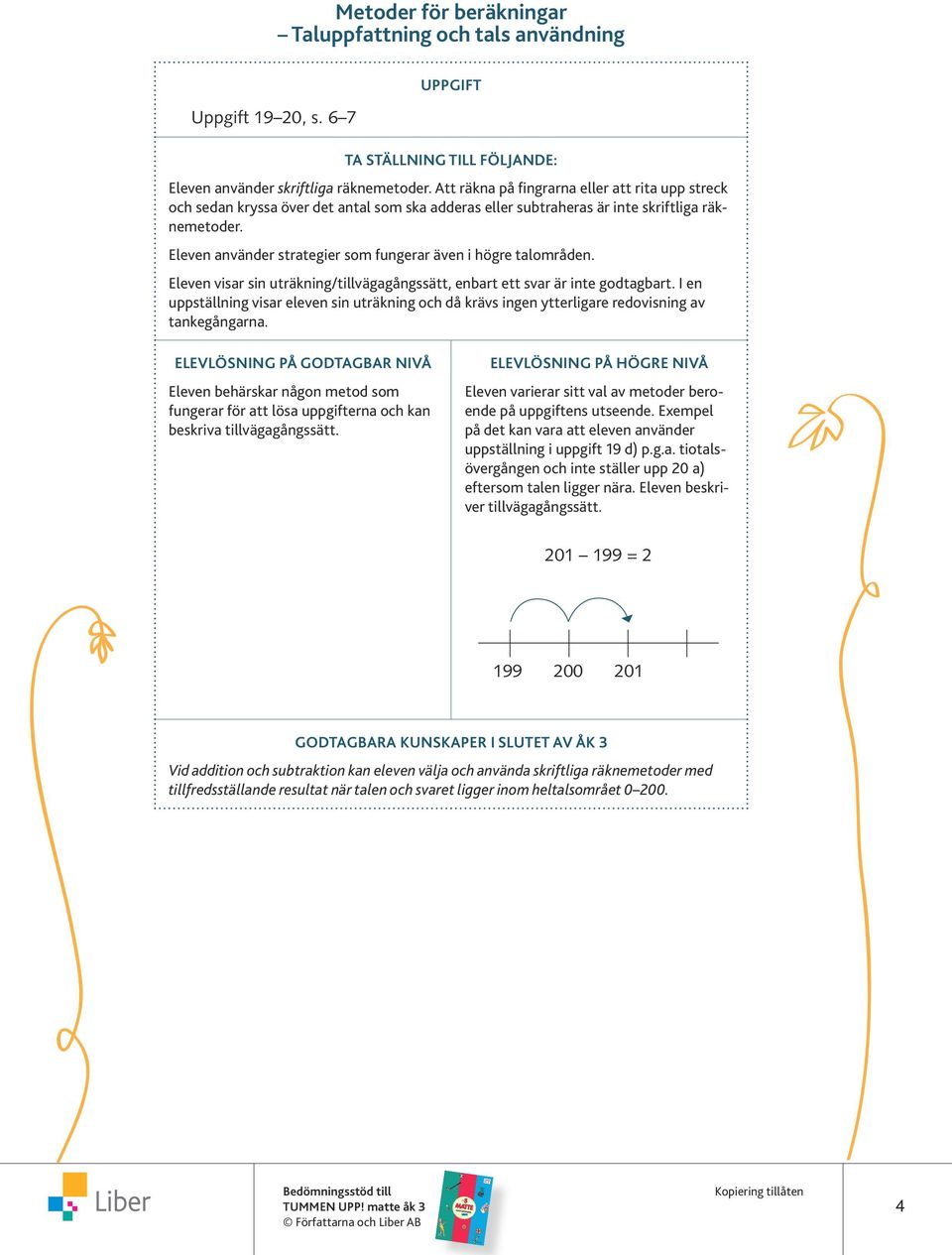 Eleven använder strategier som fungerar även i högre talområden. Eleven visar sin uträkning/tillvägagångssätt, enbart ett svar är inte godtagbart.