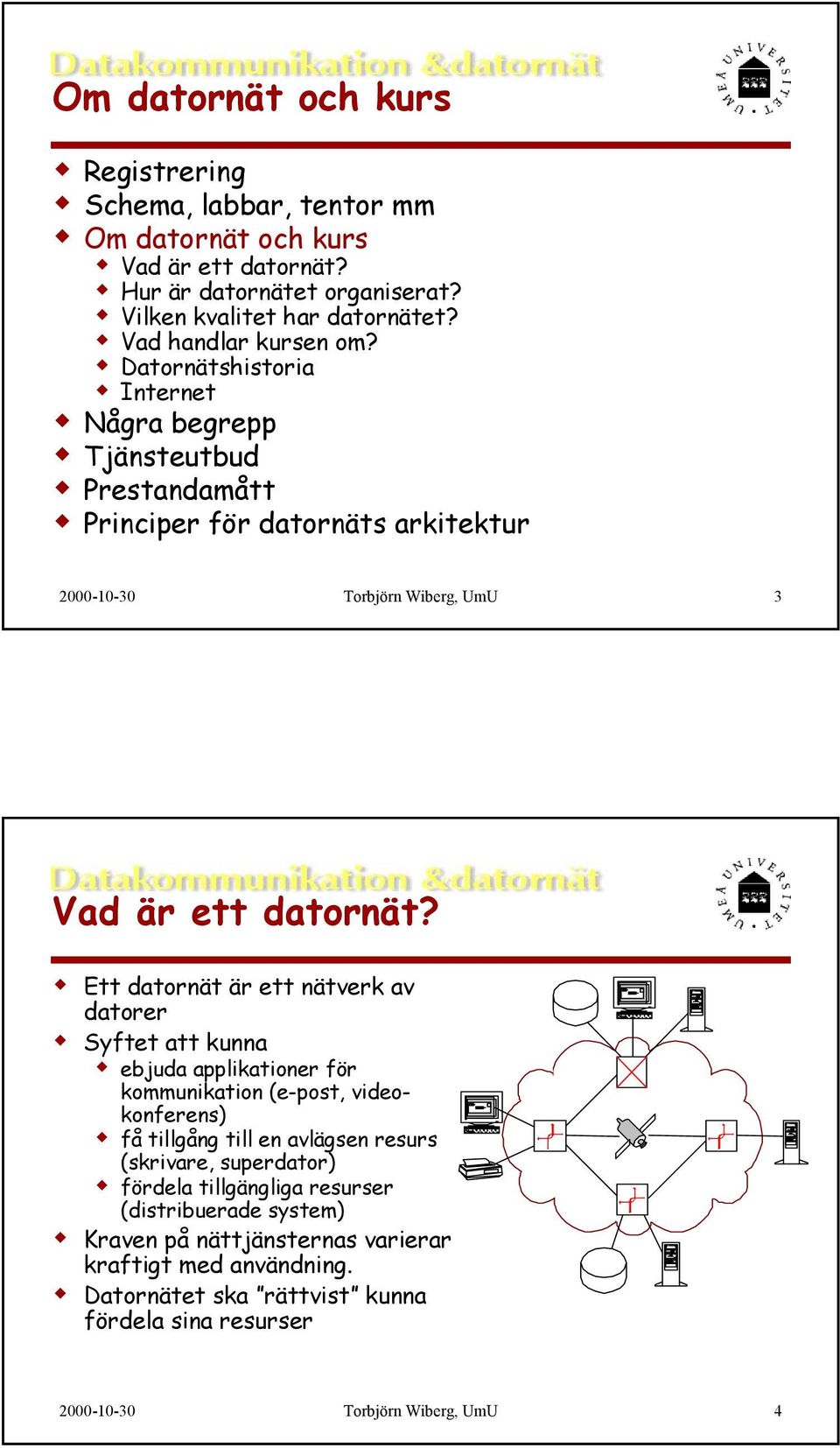 Ett datornät är ett nätverk av datorer Syftet att kunna ebjuda applikationer för kommunikation (e-post, videokonferens) få tillgång till en avlägsen resurs (skrivare, superdator)