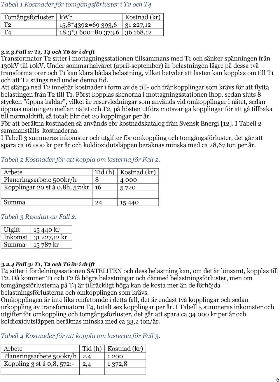 under denna tid. Att stänga ned T2 innebär kostnader i form av de till- och frånkopplingar som krävs för att flytta belastingen från T2 till T1.