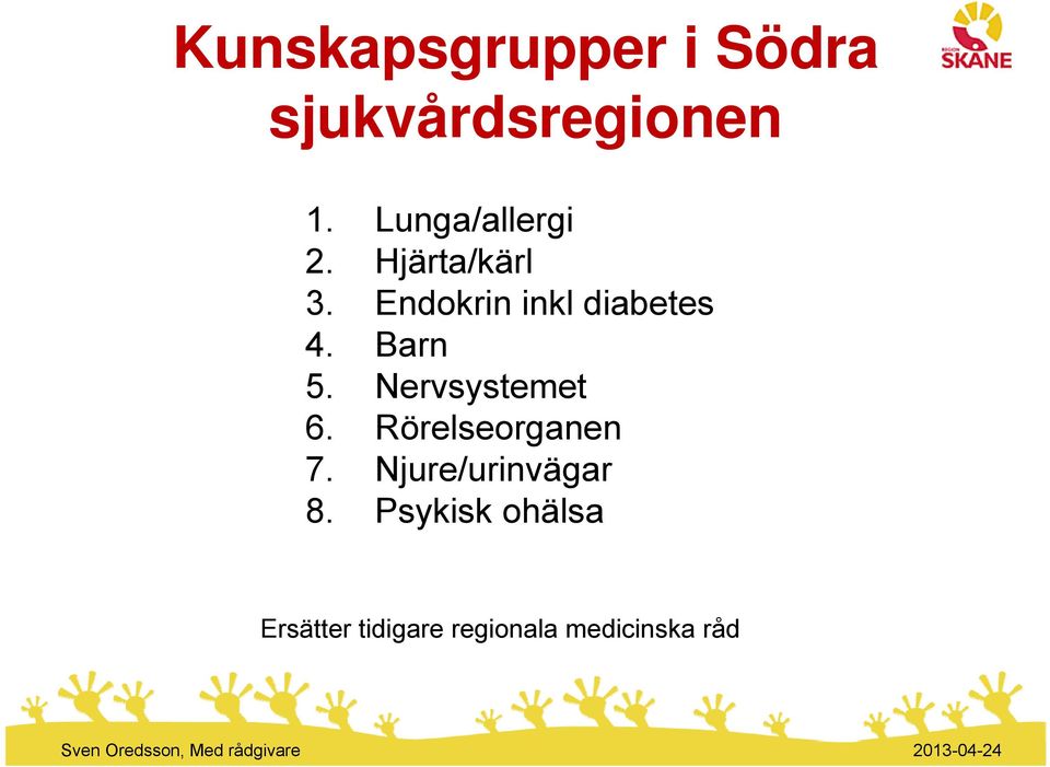 Endokrin inkl diabetes 4. Barn 5. Nervsystemet 6.