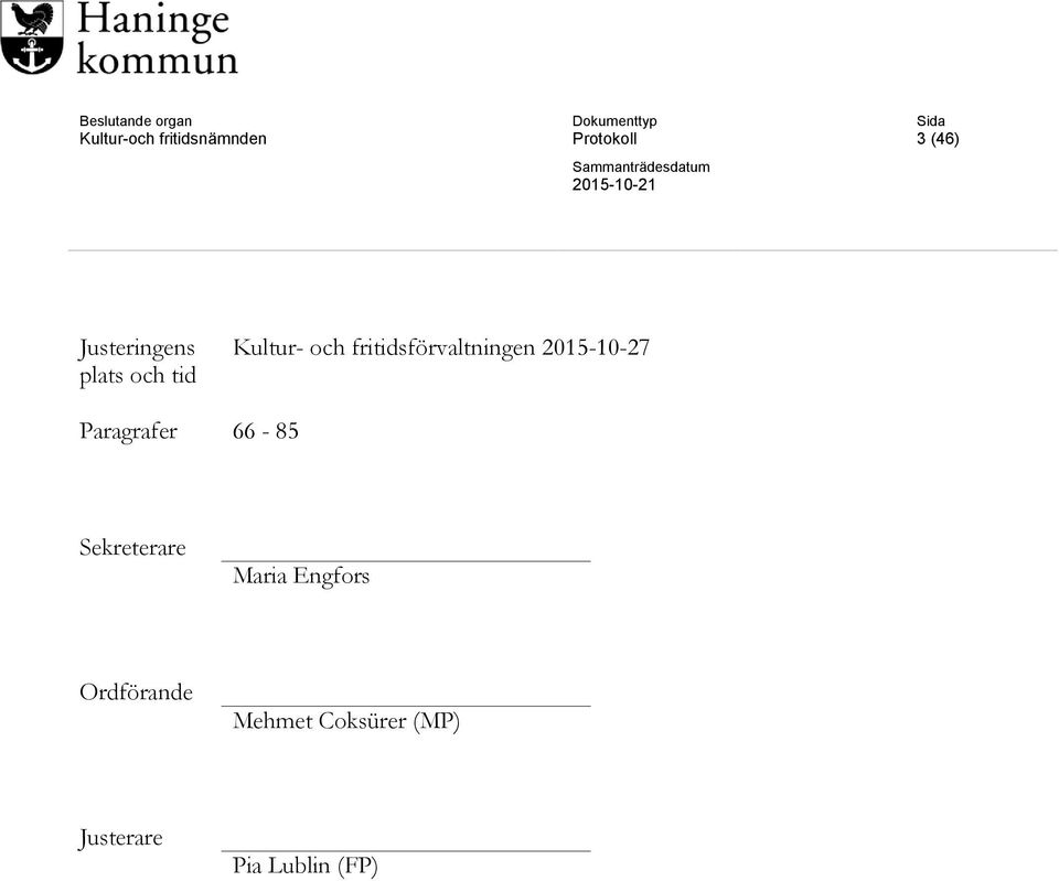 fritidsförvaltningen 2015-10-27 Paragrafer 66-85