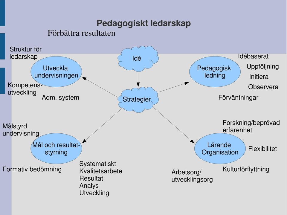 system Idé Strategier Pedagogisk ledning Idébaserat Förväntningar Uppföljning Initiera Observera Målstyrd