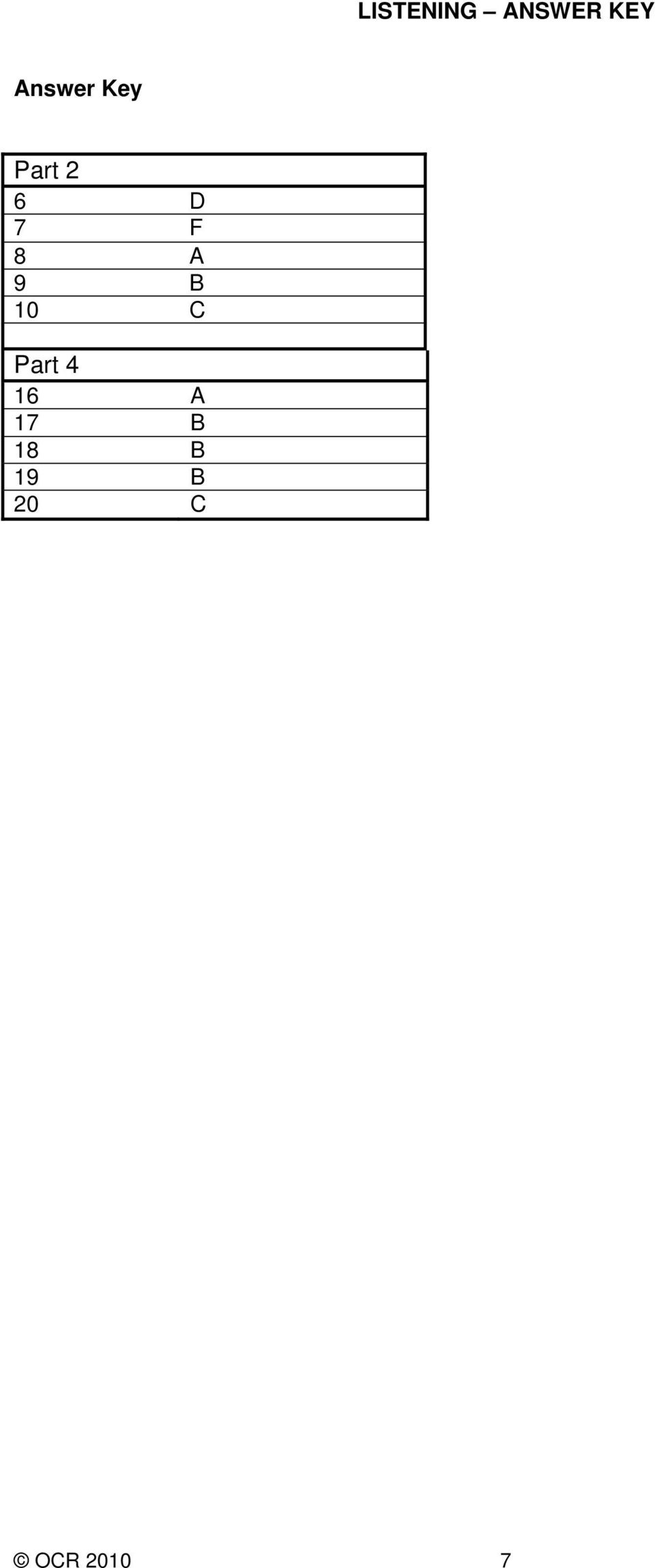 8 A 9 B 10 C Part 4 16 A