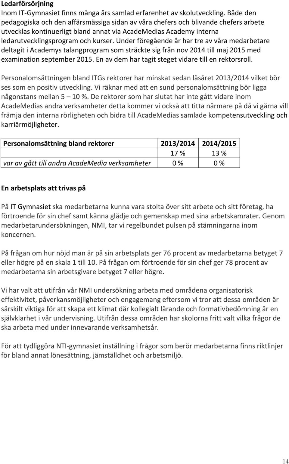 Under föregående år har tre av våra medarbetare deltagit i Academys talangprogram som sträckte sig från nov 2014 till maj 2015 med examination september 2015.