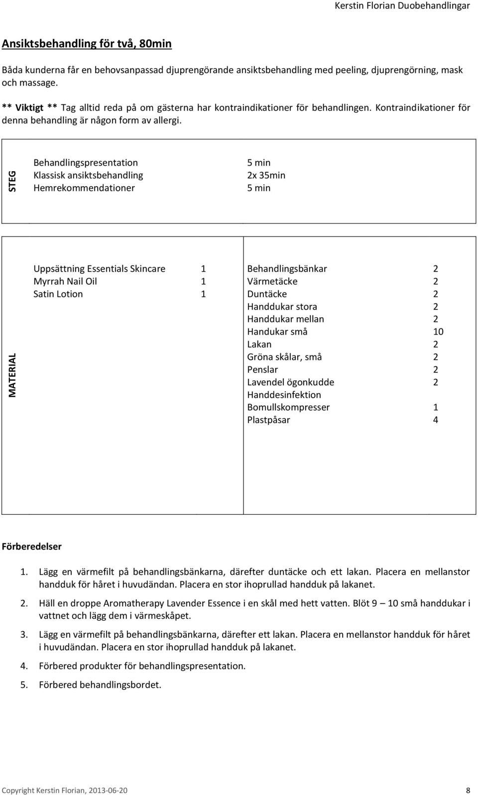 Behandlingspresentation Klassisk ansiktsbehandling Hemrekommendationer x 35min Uppsättning Essentials Skincare Myrrah Nail Oil Satin Lotion Behandlingsbänkar Värmetäcke Duntäcke Handdukar stora