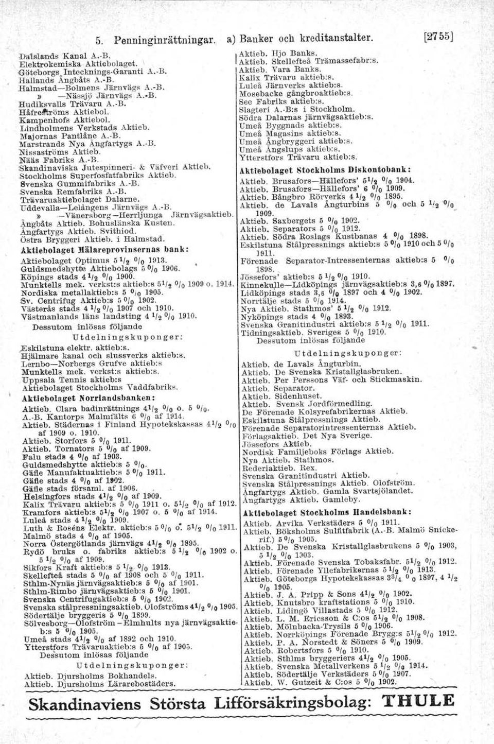 Nääs Fabriks A. B. Skandinaviska.jutespiunert- &. vnfveei Aktieh. Stockholms Superfosfatfabriks Aktieb. Svenska Gummifabriks A.-B. Svenska Remfabriks A. B. Trä.varuaktiebolaget Dalarne.