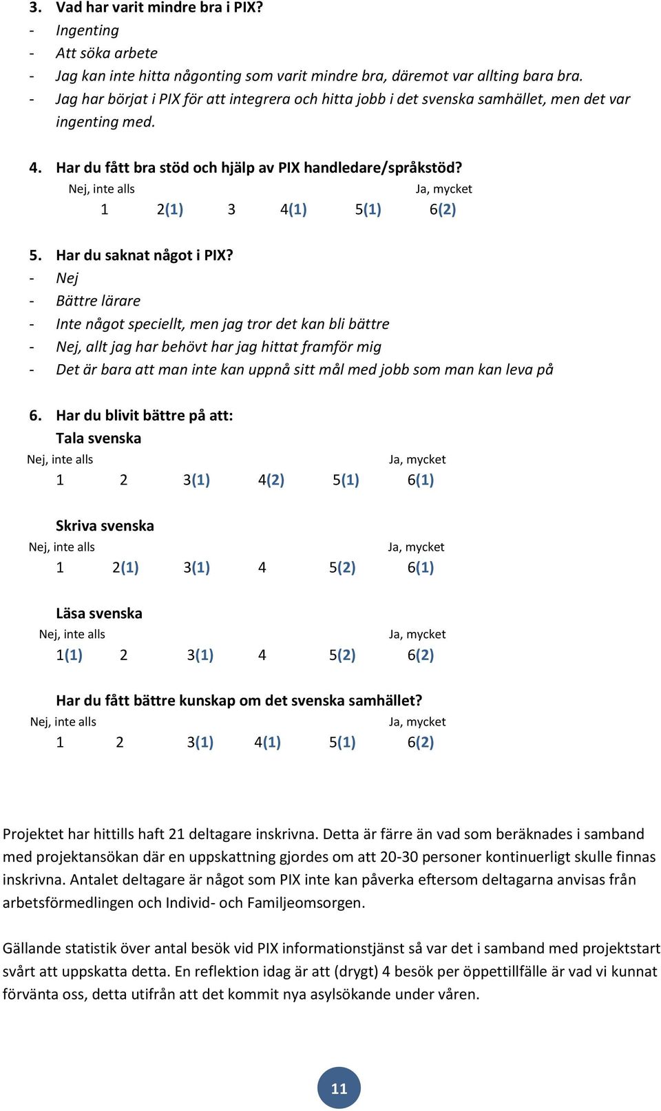 Nej, inte alls Ja, mycket 1 2(1) 3 4(1) 5(1) 6(2) 5. Har du saknat något i PIX?