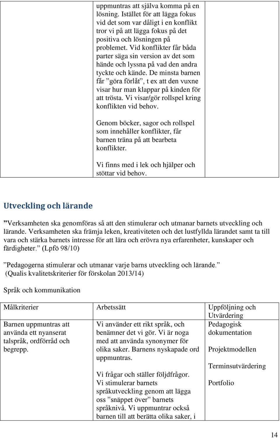 De minsta barnen får göra förlåt, t ex att den vuxne visar hur man klappar på kinden för att trösta. Vi visar/gör rollspel kring konflikten vid behov.