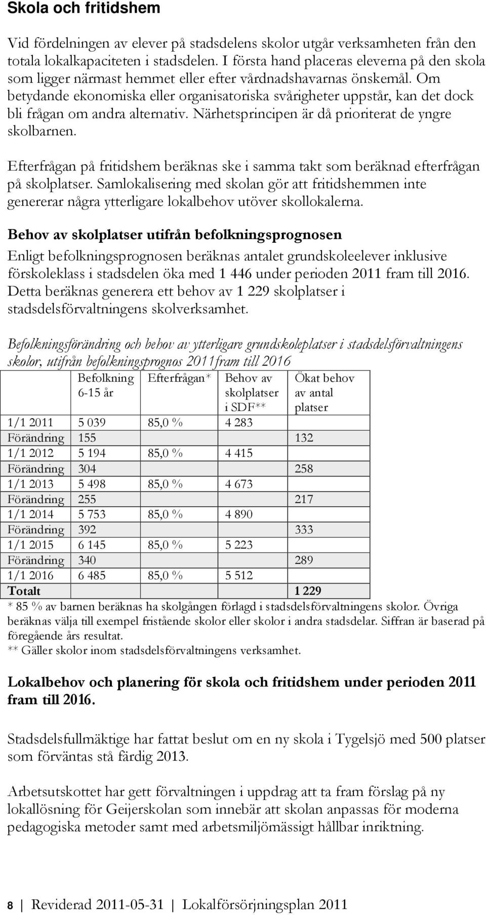 Om betydande eknmiska eller rganisatriska svårigheter uppstår, kan det dck bli frågan m andra alternativ. Närhetsprincipen är då pririterat de yngre sklbarnen.