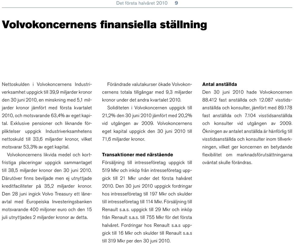 Exklusive pensioner och liknande förpliktelser uppgick Industriverksamhetens nettoskuld till 33,6 miljarder kronor, vilket motsvarar 53,3% av eget kapital.