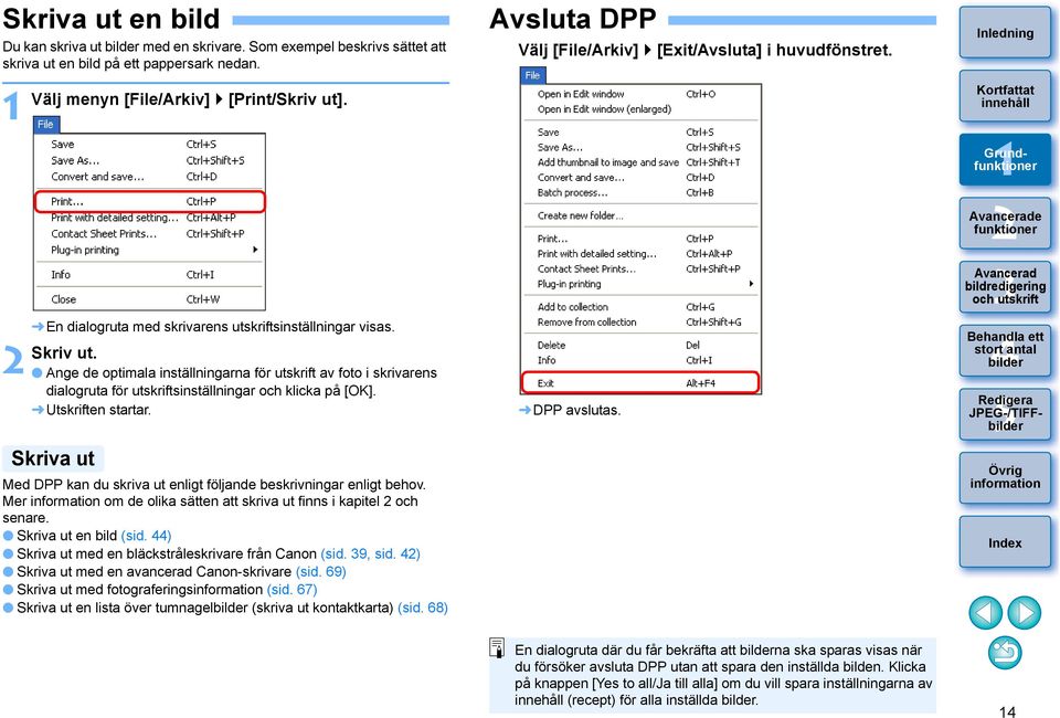 Utskriften startar. Skriva ut Med DPP kan du skriva ut enligt följande beskrivningar enligt behov. Mer om de olika sätten att skriva ut finns i kapitel och senare. Skriva ut en bild (sid.