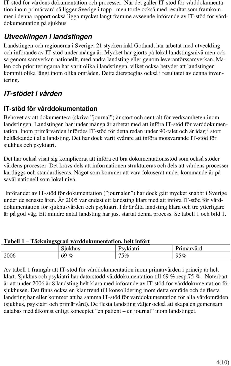 av IT-stöd för vårddokumentation på sjukhus Utvecklingen i landstingen Landstingen och regionerna i Sverige, 1 stycken inkl Gotland, har arbetat med utveckling och införande av IT-stöd under många år.