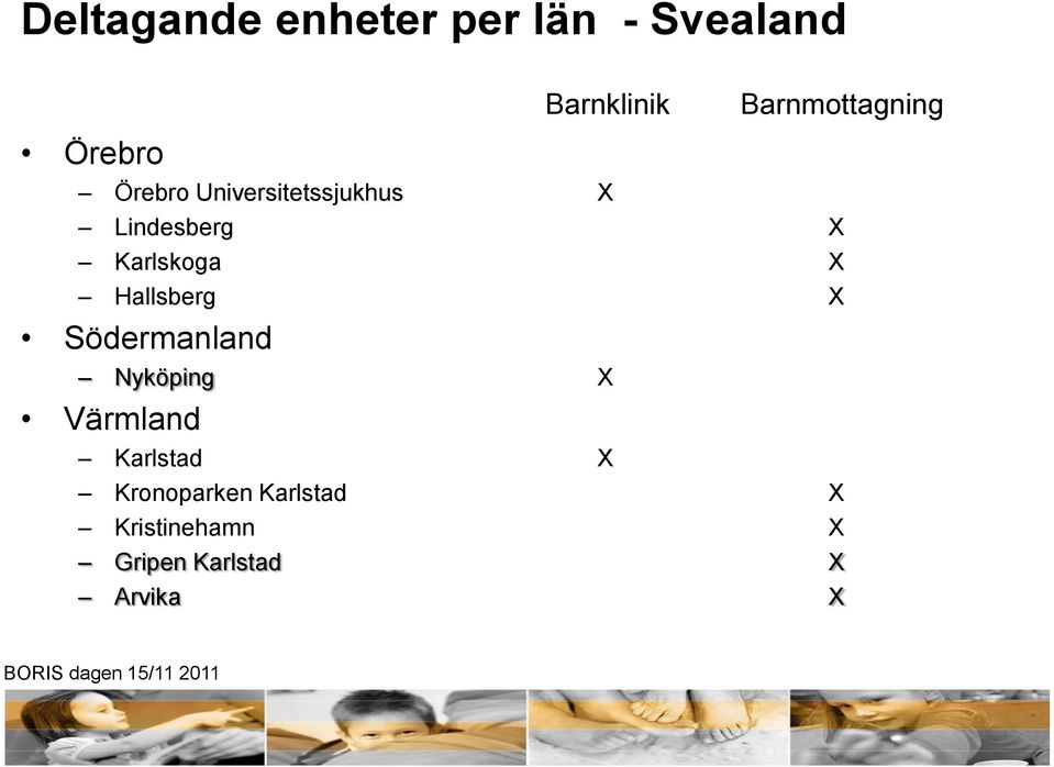 X Karlskoga X Hallsberg X Södermanland Nyköping X Värmland