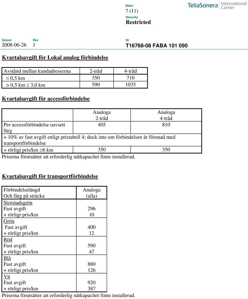 dock inte om förbindelsen är förenad med transportförbindelse 6 km 350 350 Kvartalsavgift för transportförbindelse Förbindelselängd Och