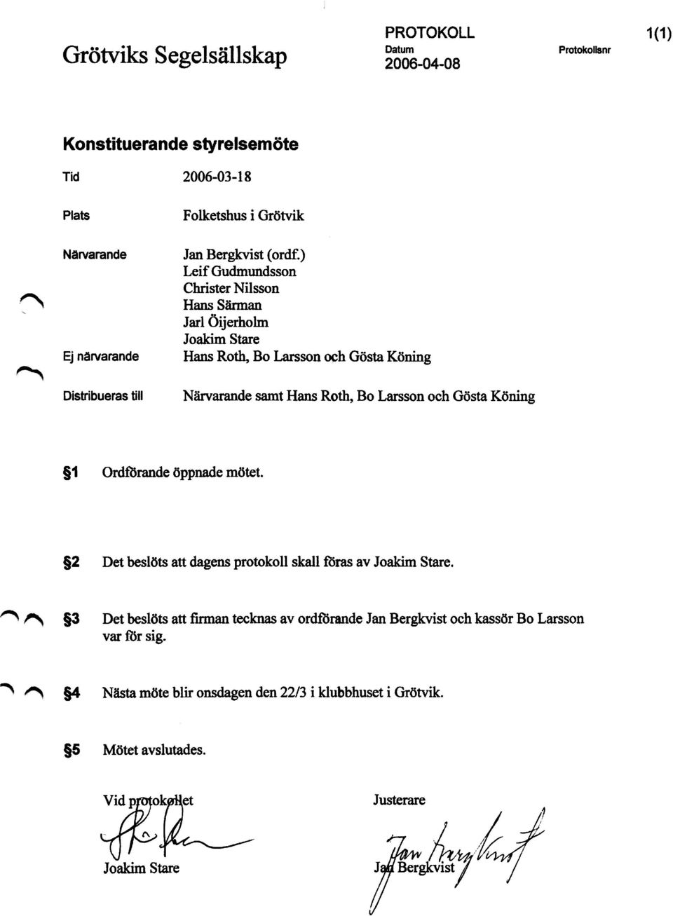 ) Leif Gudmundsson Christer Nilsson Hans Särman Jarl Öijerholm Hans Roth, Bo Larsson och Gösta Köning När va r ande samt Hans Roth, Bo Larsson och Gösta Köning $1