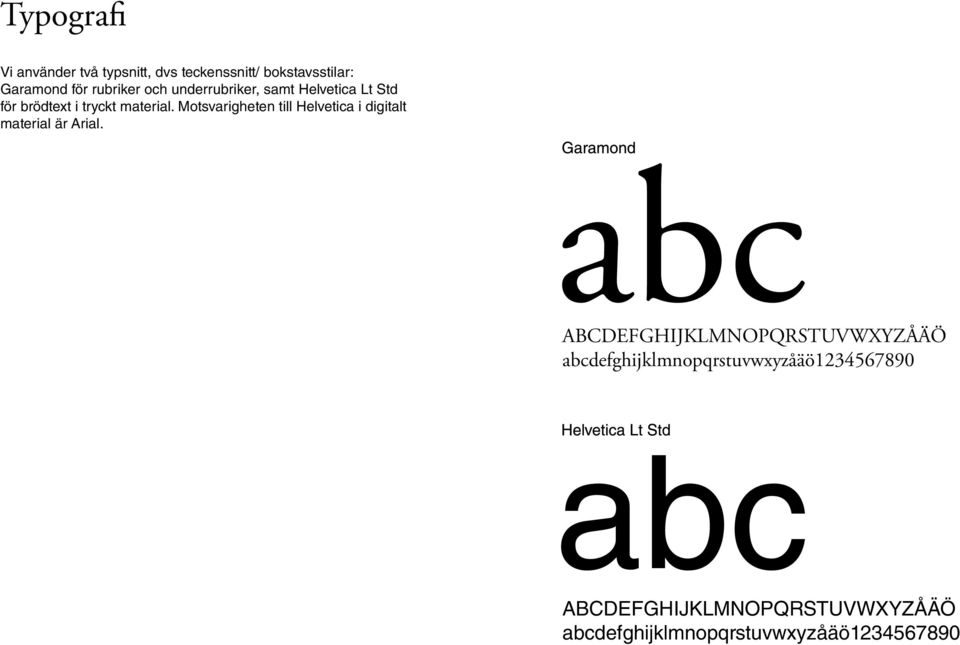 Motsvarigheten till Helvetica i digitalt material är Arial.