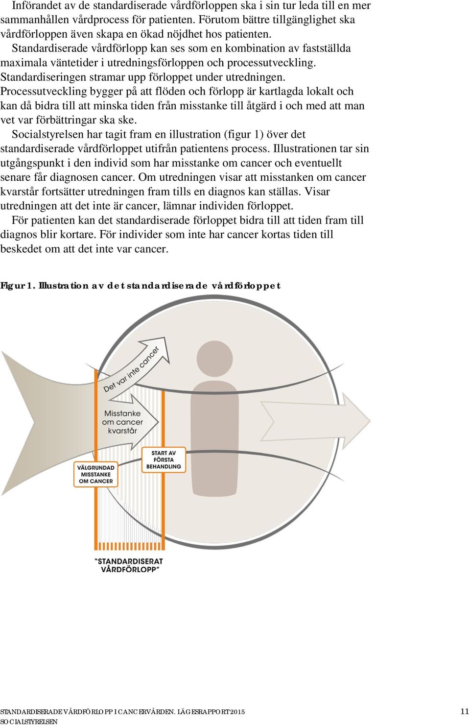 Standardiserade vårdförlopp kan ses som en kombination av fastställda maximala väntetider i utredningsförloppen och processutveckling. Standardiseringen stramar upp förloppet under utredningen.