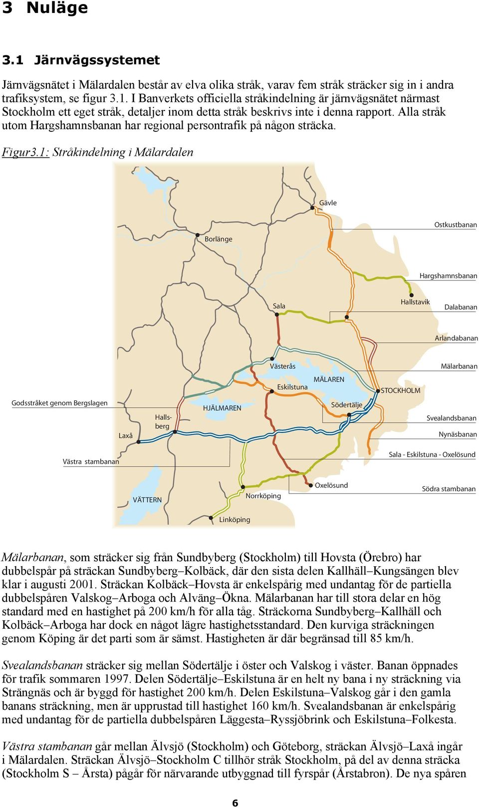 1: Stråkindelning i Mälardalen Gävle Borlänge Ostkustbanan Hargshamnsbanan Sala Hallstavik Dalabanan Arlandabanan Västerås Mälarbanan Eskilstuna MÄLAREN STOCKHOLM Godsstråket genom Bergslagen Laxå
