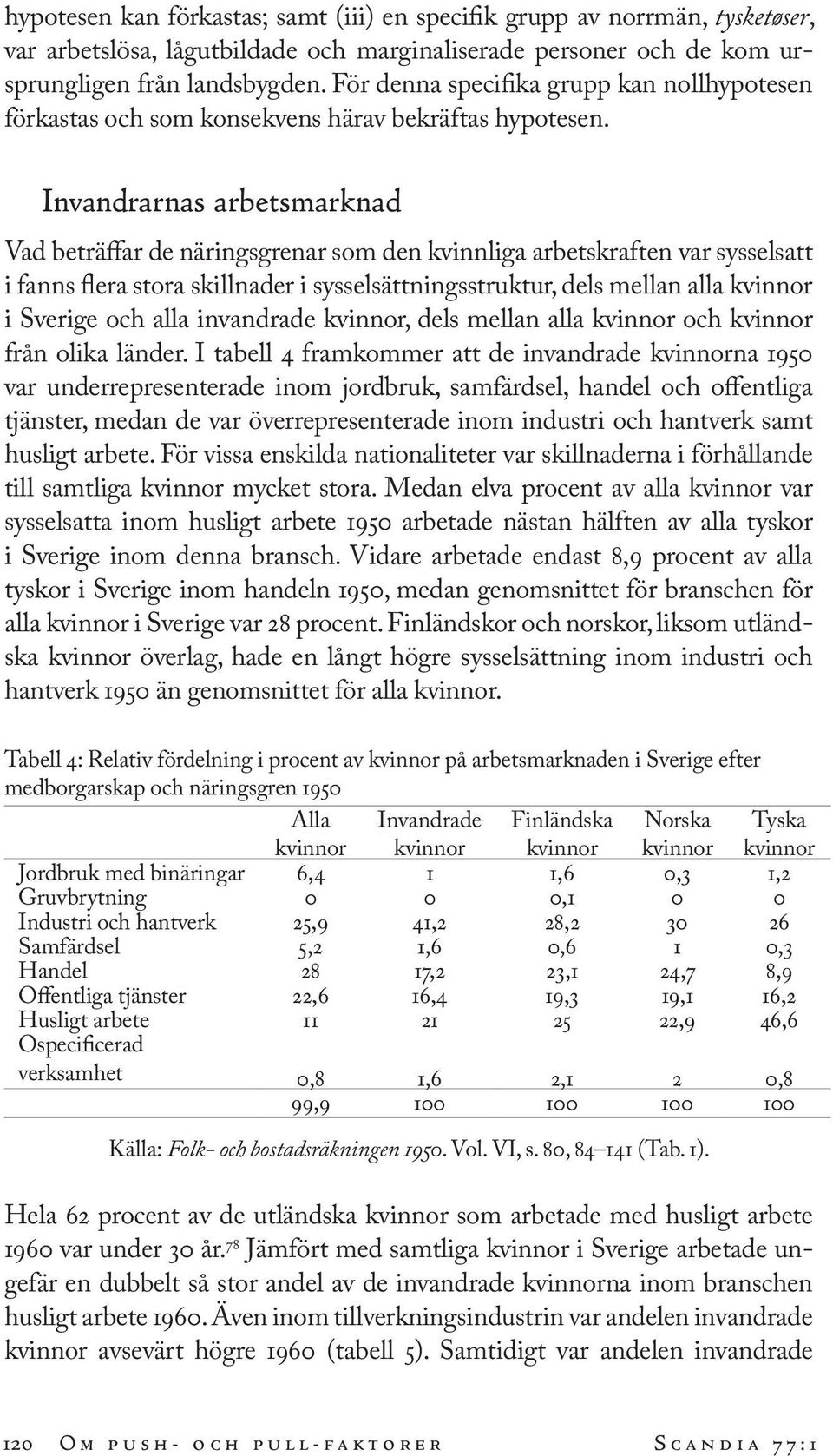 Invandrarnas arbetsmarknad Vad beträffar de näringsgrenar som den kvinnliga arbetskraften var sysselsatt i fanns flera stora skillnader i sysselsättningsstruktur, dels mellan alla kvinnor i Sverige