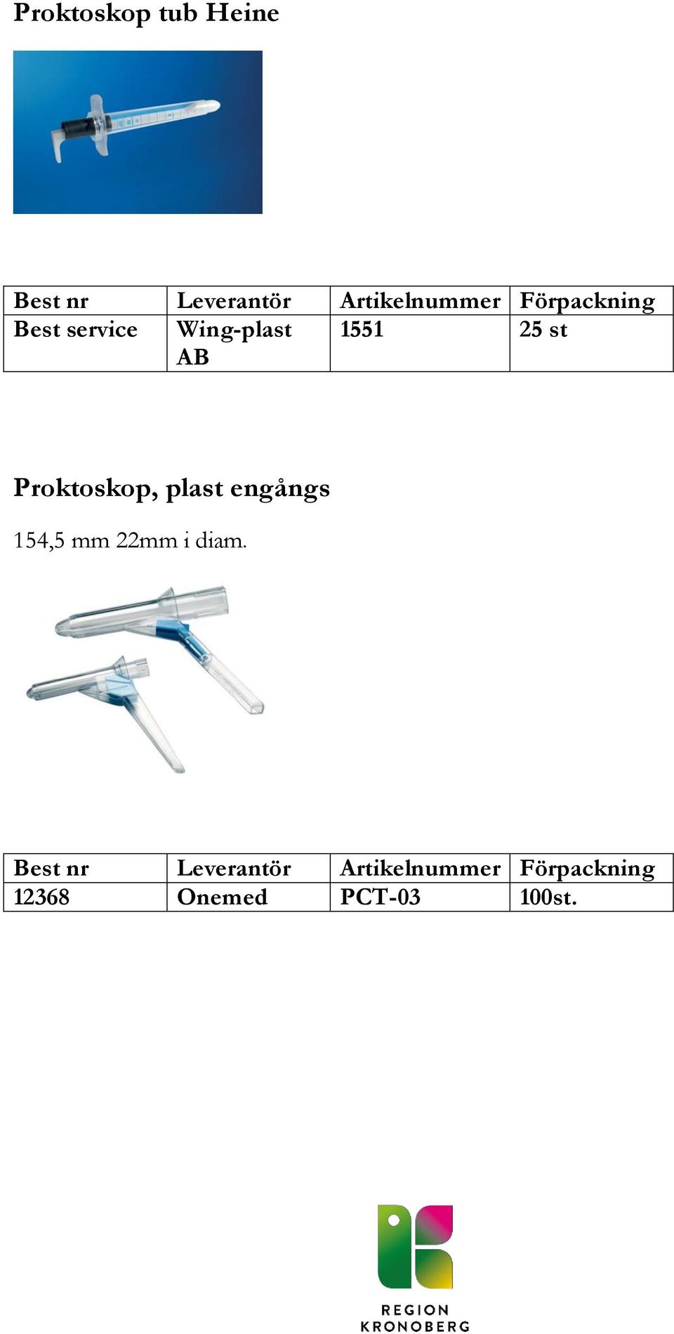 Proktoskop, plast engångs 154,5 mm 22mm i diam.