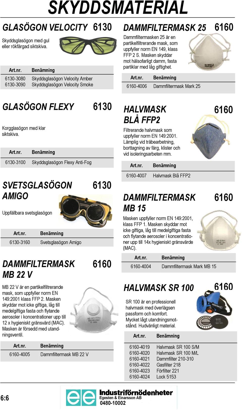 Masken skyddar mot hälsofarligt damm, fasta partiklar med låg giftighet. 6160-4006 Dammfiltermask Mark 25 GLASÖGON FLEXY Korgglasögon med klar siktskiva.