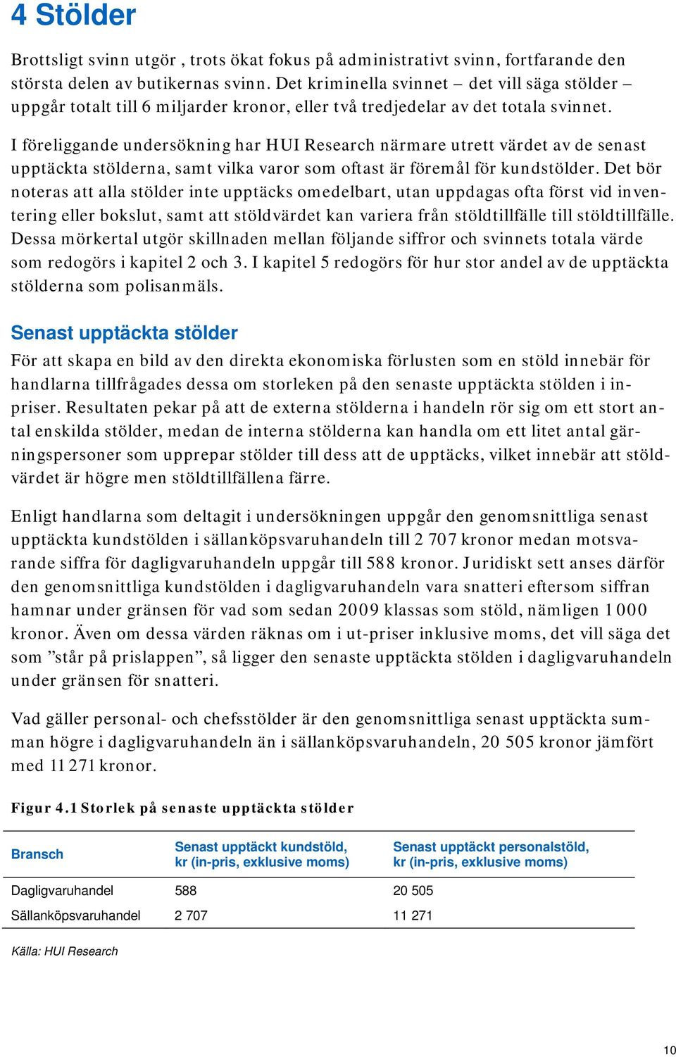 I föreliggande undersökning har HUI Research närmare utrett värdet av de senast upptäckta stölderna, samt vilka varor som oftast är föremål för kundstölder.