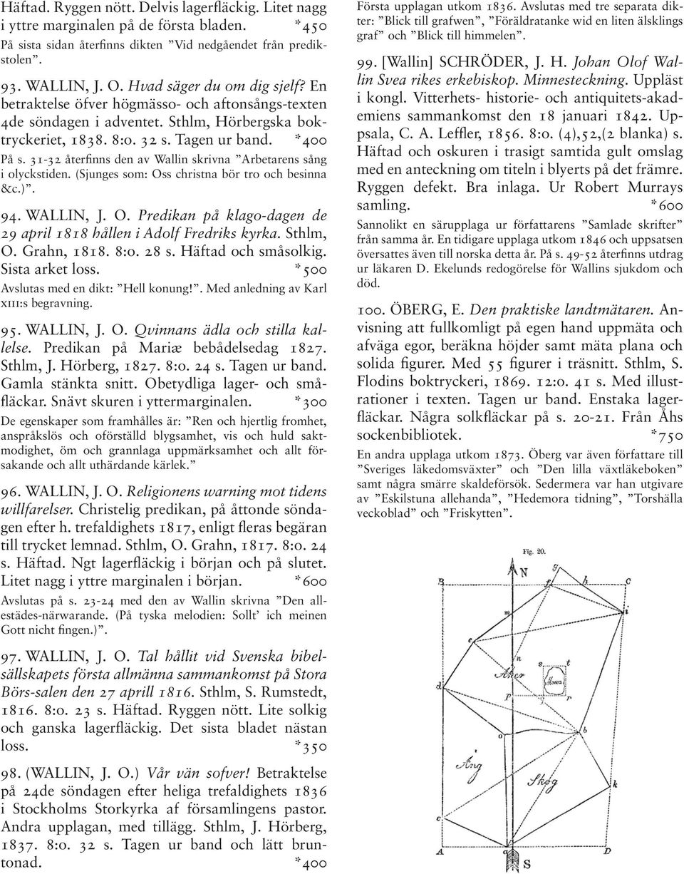 31-32 återfinns den av Wallin skrivna Arbetarens sång i olyckstiden. (Sjunges som: Oss christna bör tro och besinna &c.). 94. WALLIN, J. O. Predikan på klago-dagen de 29 april 1818 hållen i Adolf Fredriks kyrka.
