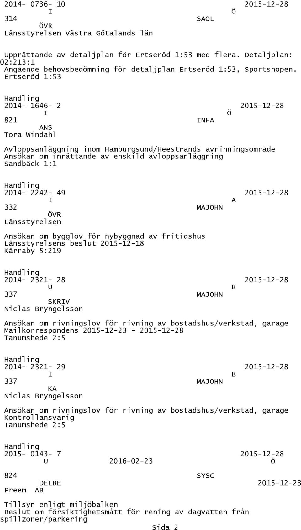 Ertseröd 1:53 2014-1646- 2 2015-12- 821 NHA ANS Tora Windahl Avloppsanläggning inom Hamburgsund/Heestrands avrinningsområde Ansökan om inrättande av enskild avloppsanläggning Sandbäck 1:1 2014-2242-