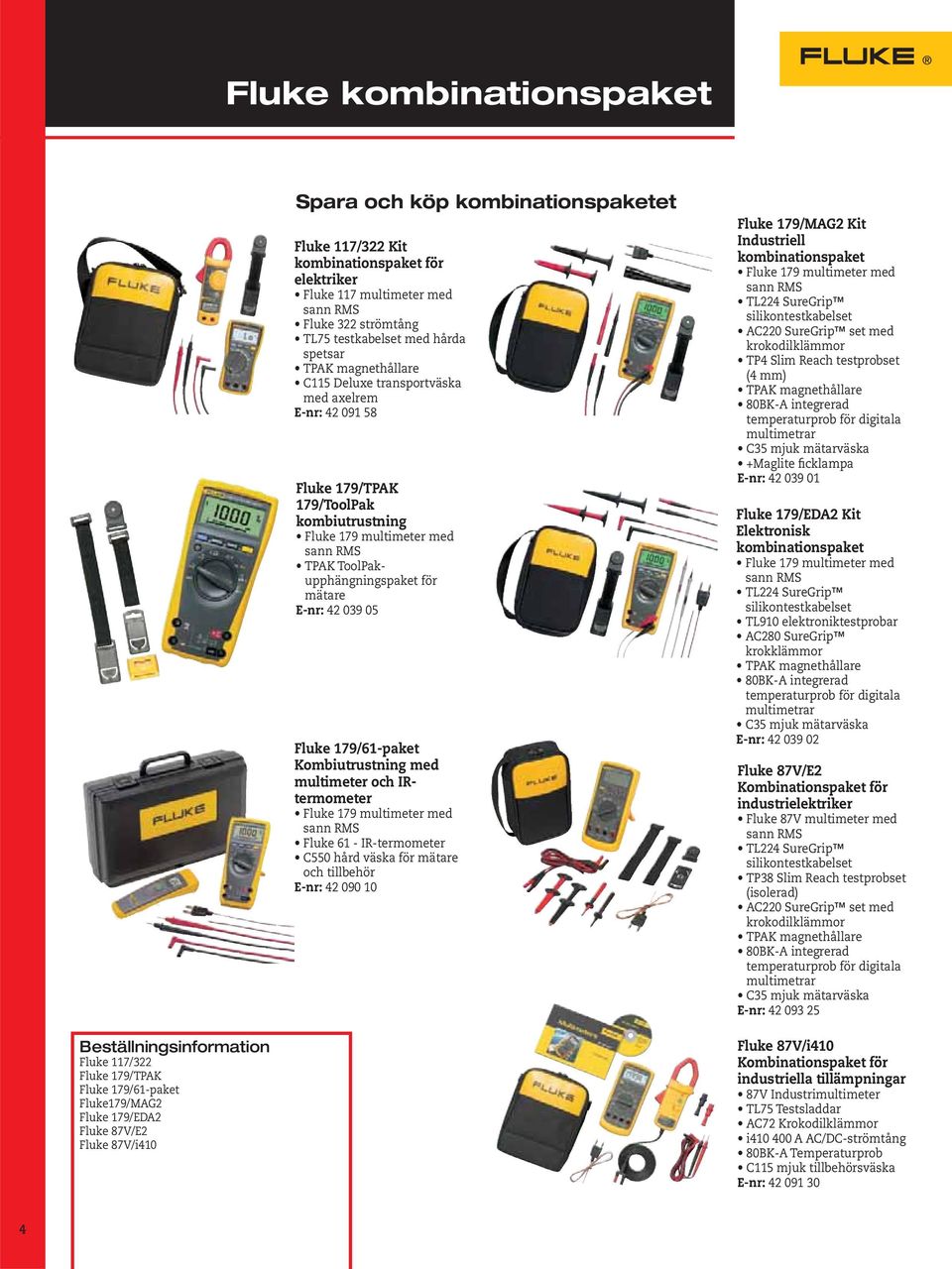 42 039 05 Fluke 179/61-paket Kombiutrustning med multimeter och IRtermometer Fluke 179 multimeter med sann RMS Fluke 61 - IR-termometer C550 hård väska för mätare och tillbehör E-nr: 42 090 10 Fluke