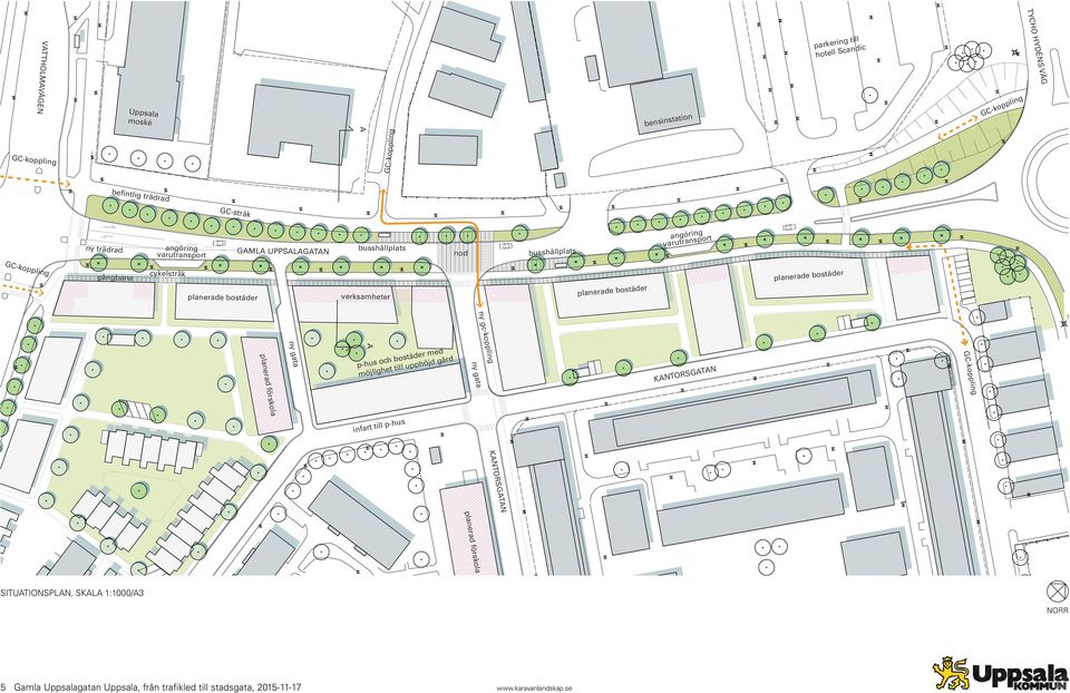 bostäder ny gc-koppling ny gata A p-hus och bostäder med möjlighet till upphöjd gård KANTORSGATAN planerad förskola ny gata KANTORSGATAN